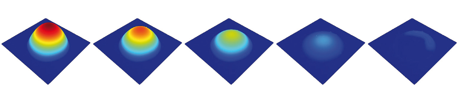 Time sequence of 3D topographies, limited by camera rate : evaporation of a liquid drop